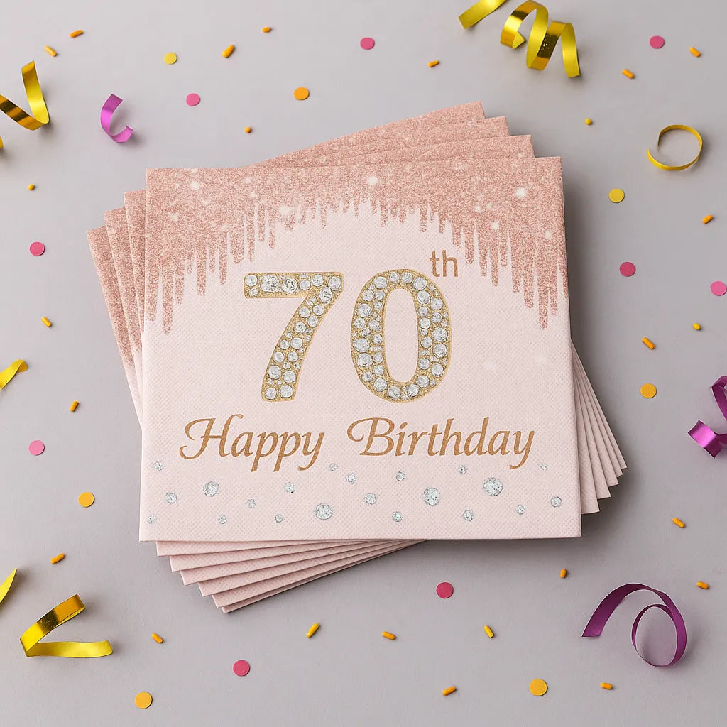 Serviette Jetable Or Rose 70th 1