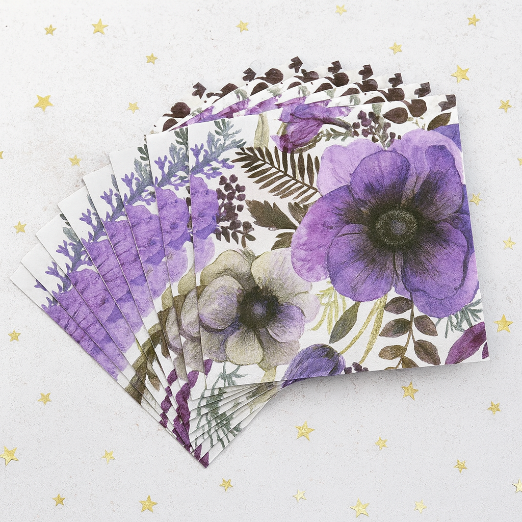 Serviette Jetable Violette Fleurie