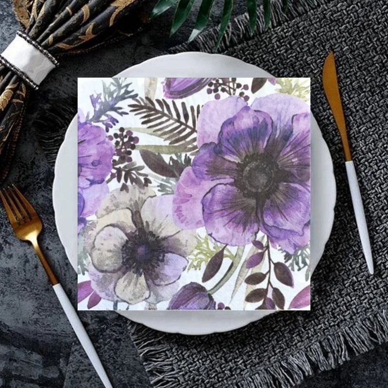 Serviette Jetable violette fleurie Chic
