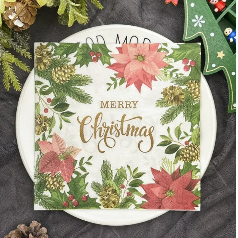Serviette Merry Christmas en Papier Fleuri 