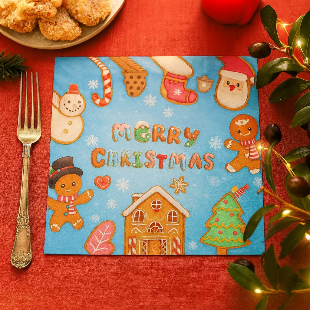 Serviette Noël Merry Christmas Bleue