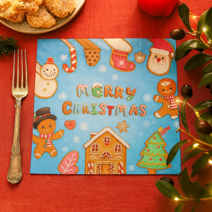 Serviette Noël Merry Christmas Bleue