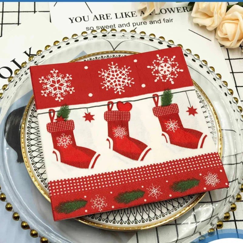 Serviette Noël Rouge Chaussettes 