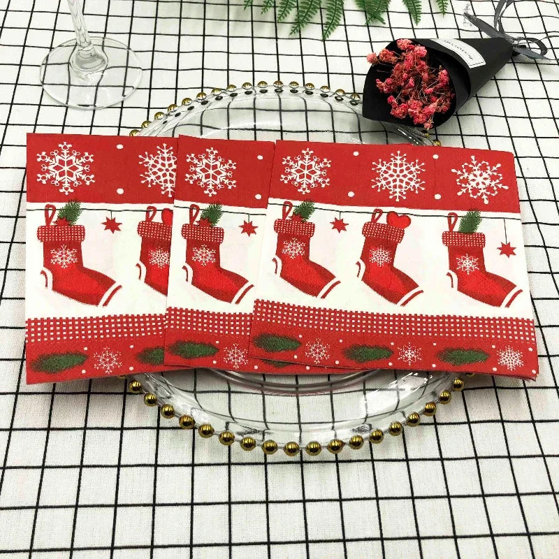 Serviette Noël Rouge Chaussettes Design