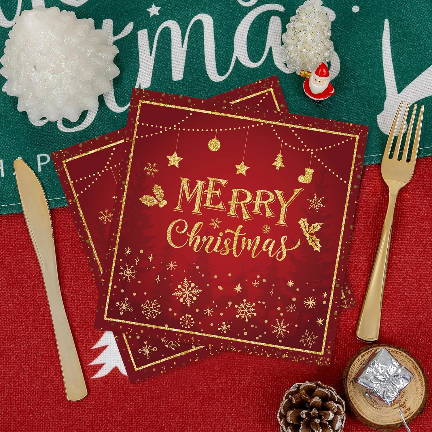 Serviette Noël Rouge et Dorée Raffinée Design