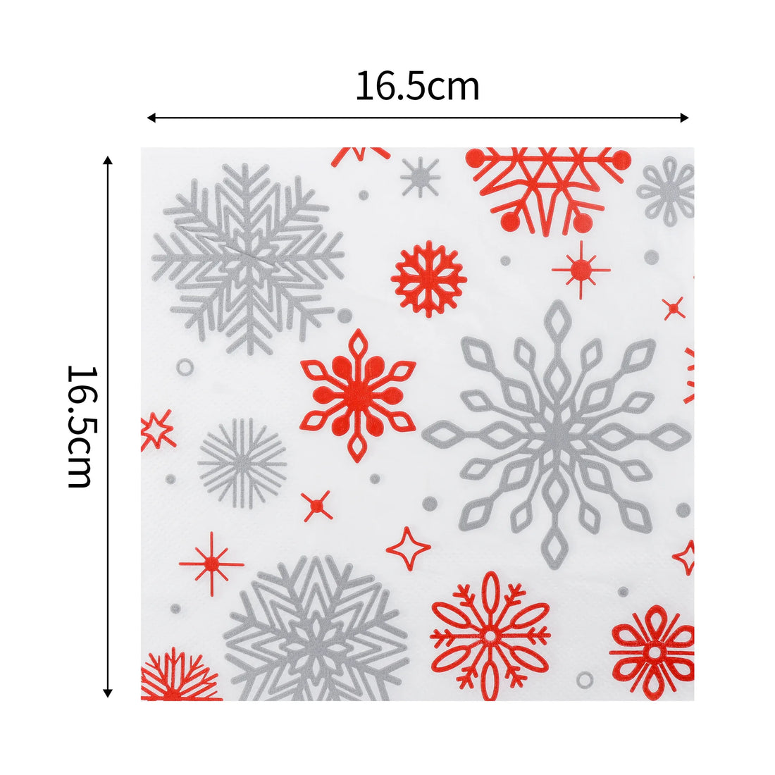 Serviette Noël en Papier Flocons Rouge et Gris Dimension