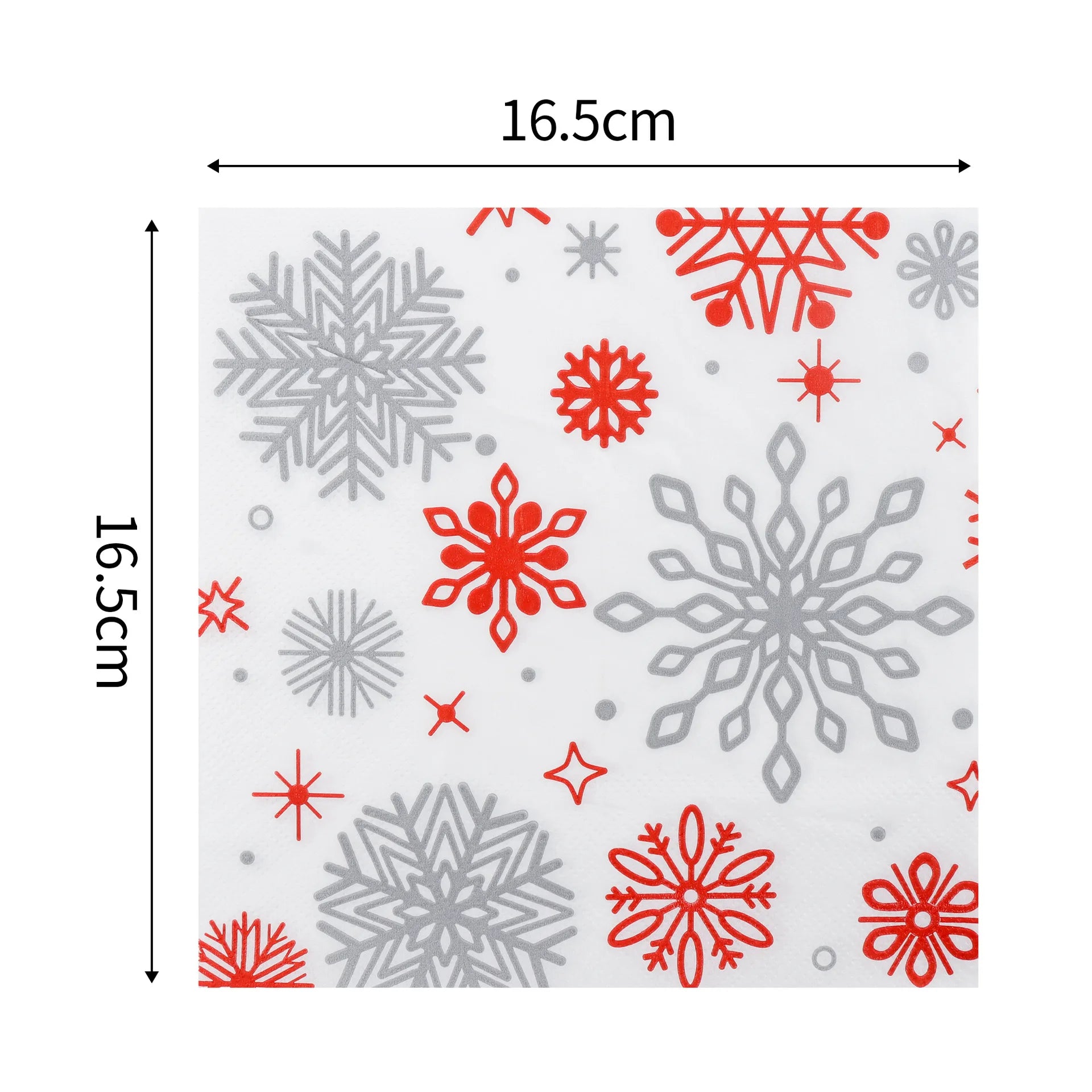 Serviette Noël en Papier Flocons Rouge et Gris Dimension