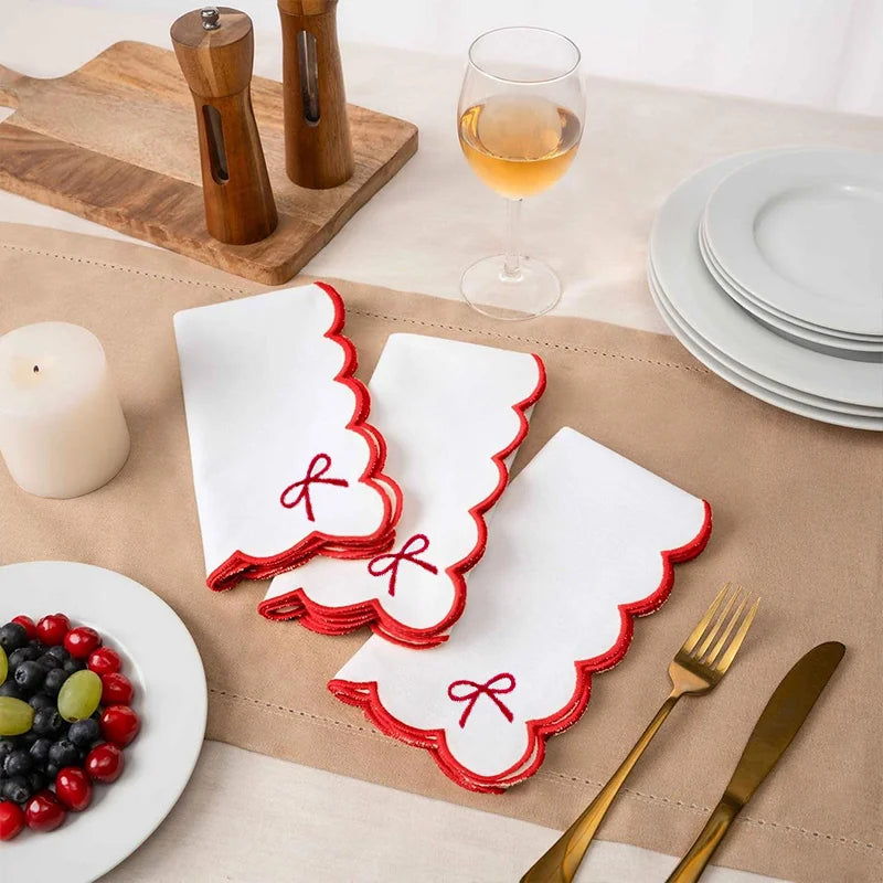 Serviette Saint-Valentin Brodée Nœud Chic