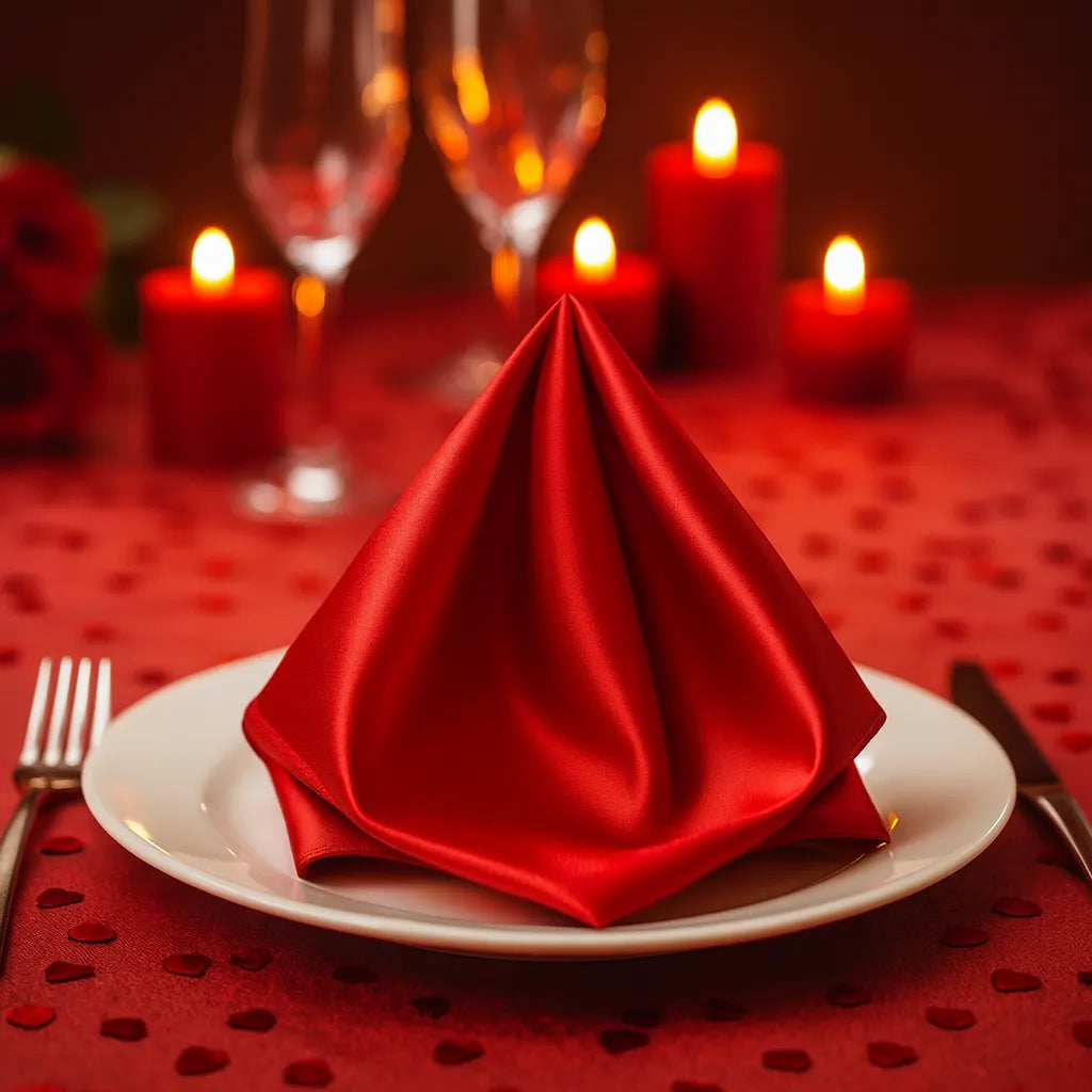 Serviette Saint-Valentin Rouge Satinée