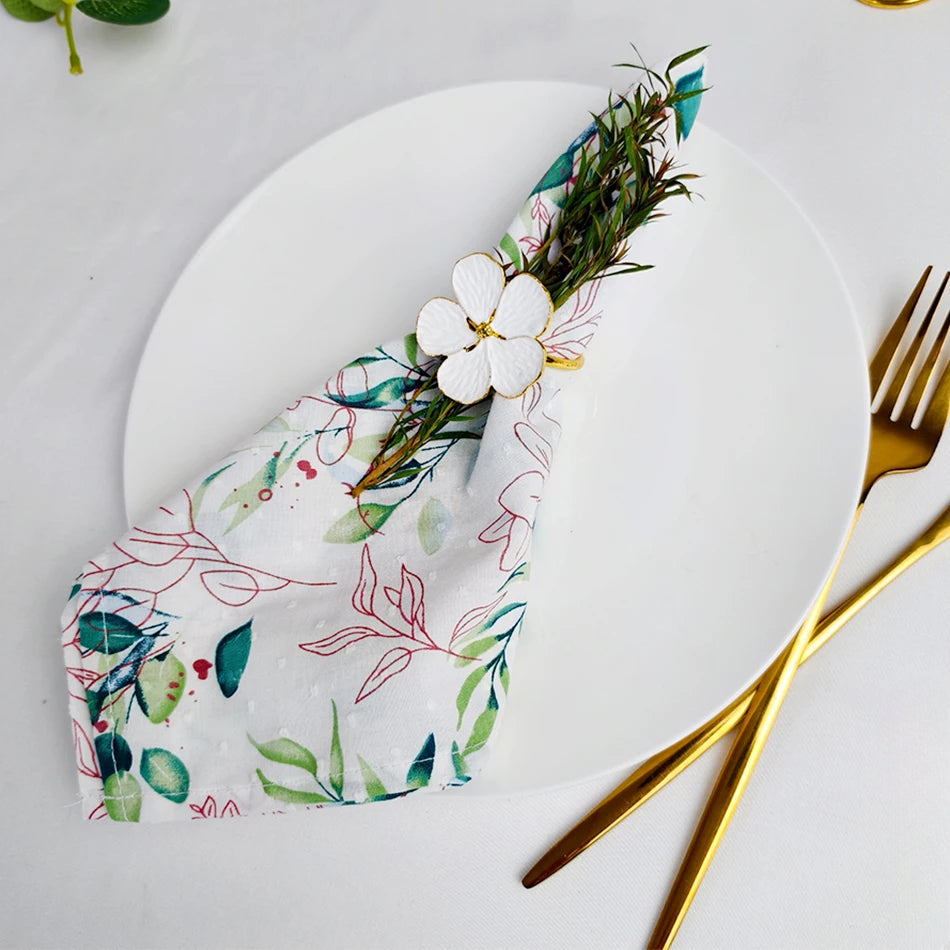 Serviette de Table Blanche à Feuillages