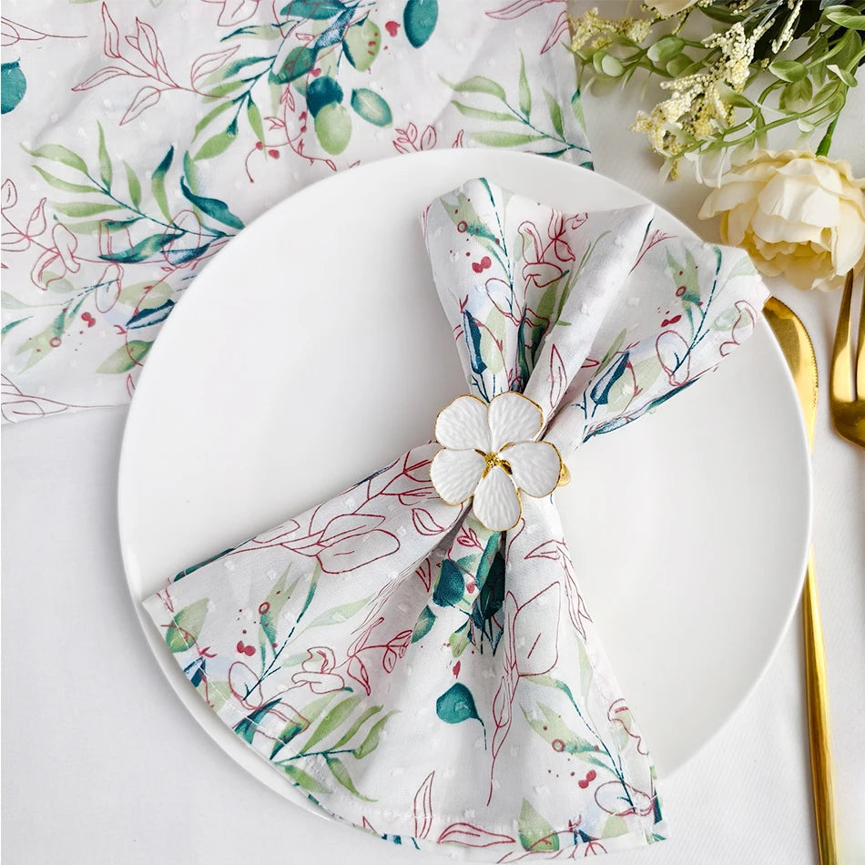 Serviette de Table Blanche à Feuillages Coton 