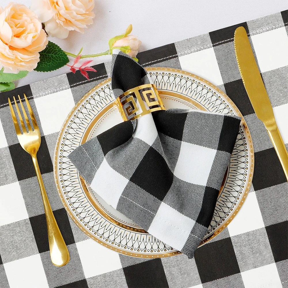 Serviette de Table Carreaux Noir et Blanc Unique