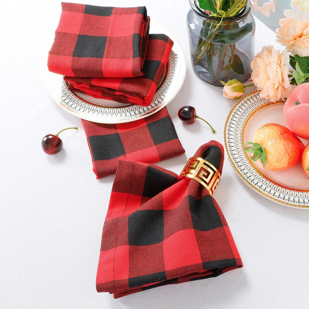 Serviette de Table Carreaux Rouge et Noir Design