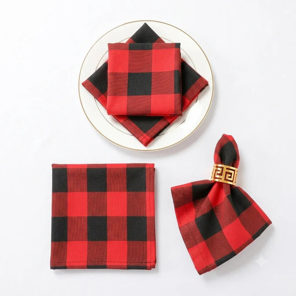 Serviette de Table Carreaux Rouge et Noir Minimaliste