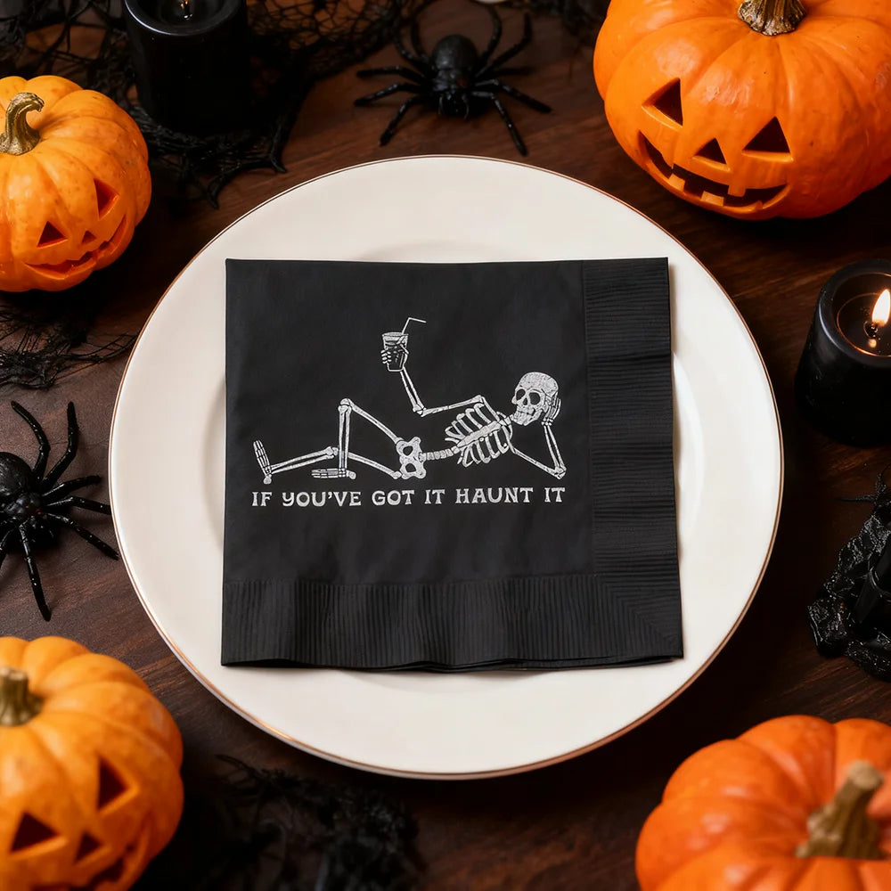 Serviette de Table Noire Squelette