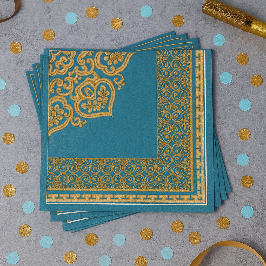 Serviette en Papier Bleu Arabesque