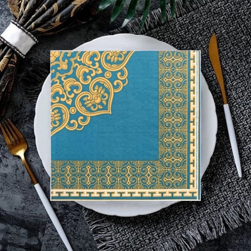 Serviette en Papier Bleu Arabesque