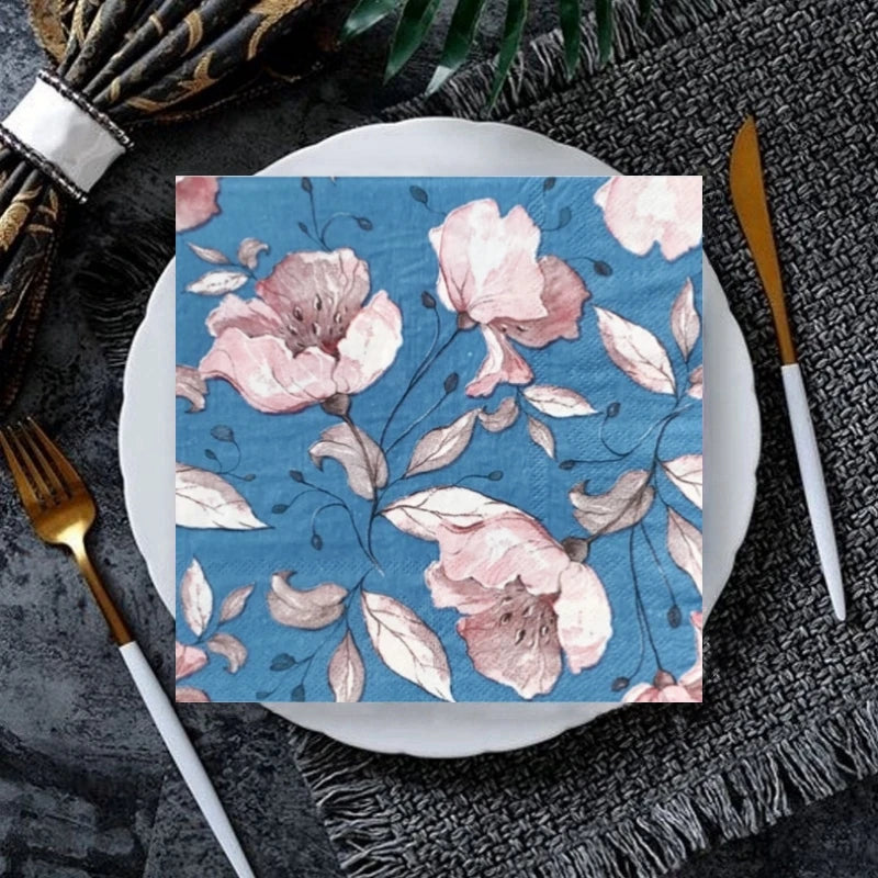 Serviette en Papier Bleue Florale