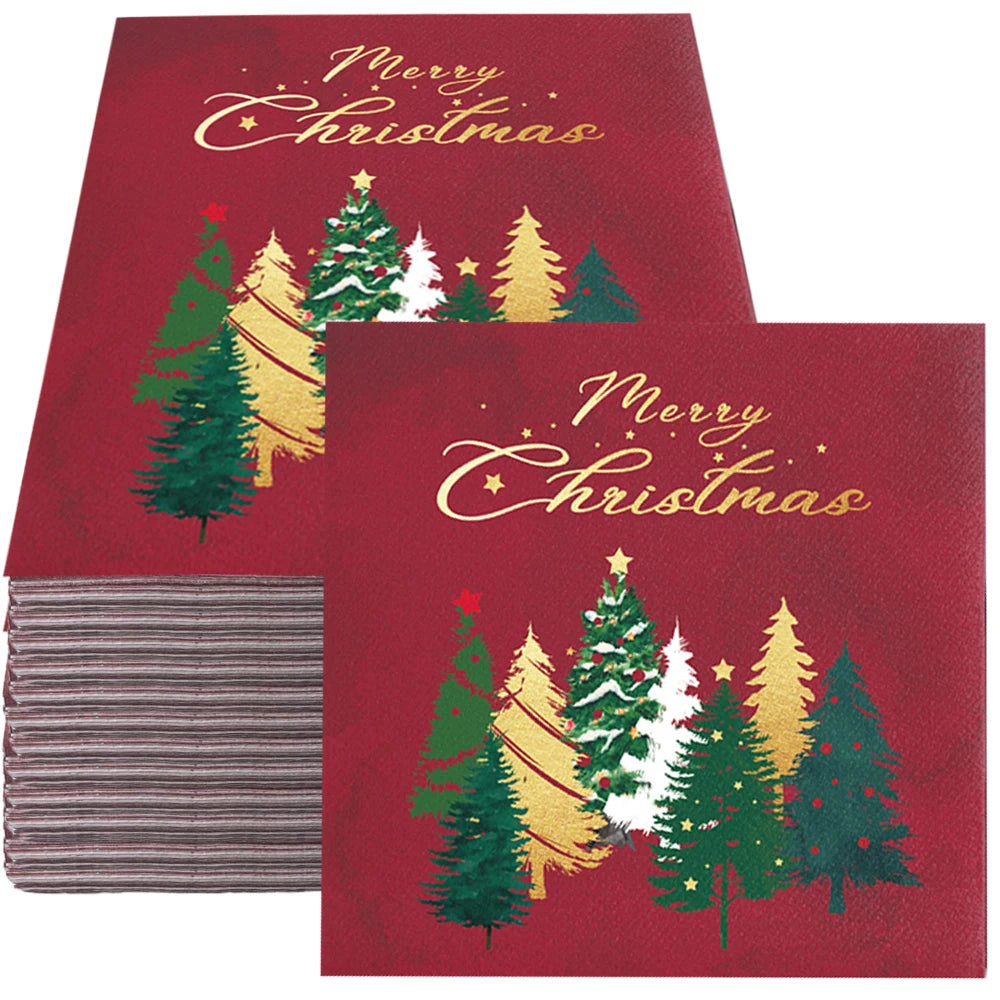 Serviette en Papier Bordeaux à Sapins Unique