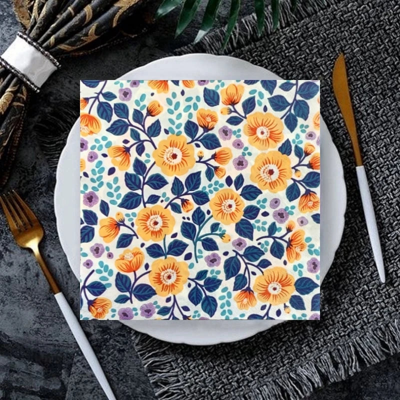 Serviette en Papier à Fleurs Oranges