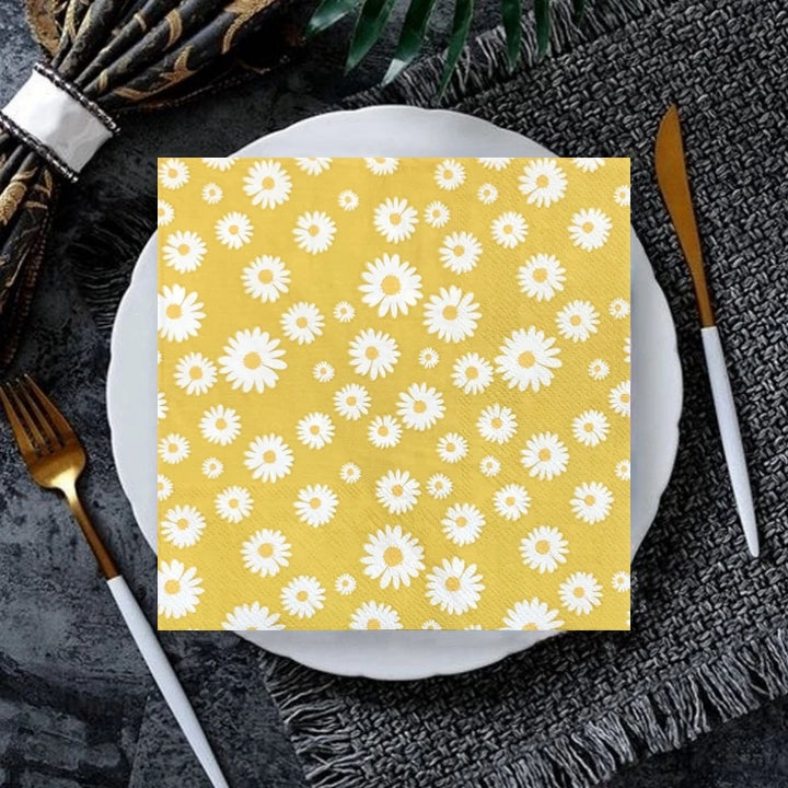 Serviette en Papier Jaune à Fleurs