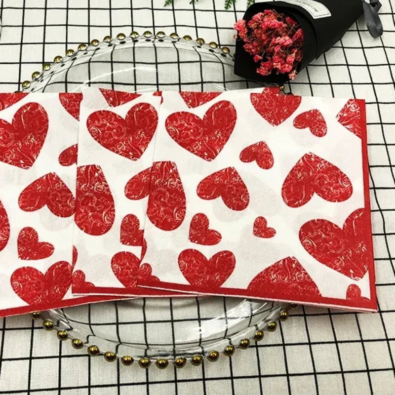 Serviette en Papier Motifs Cœurs