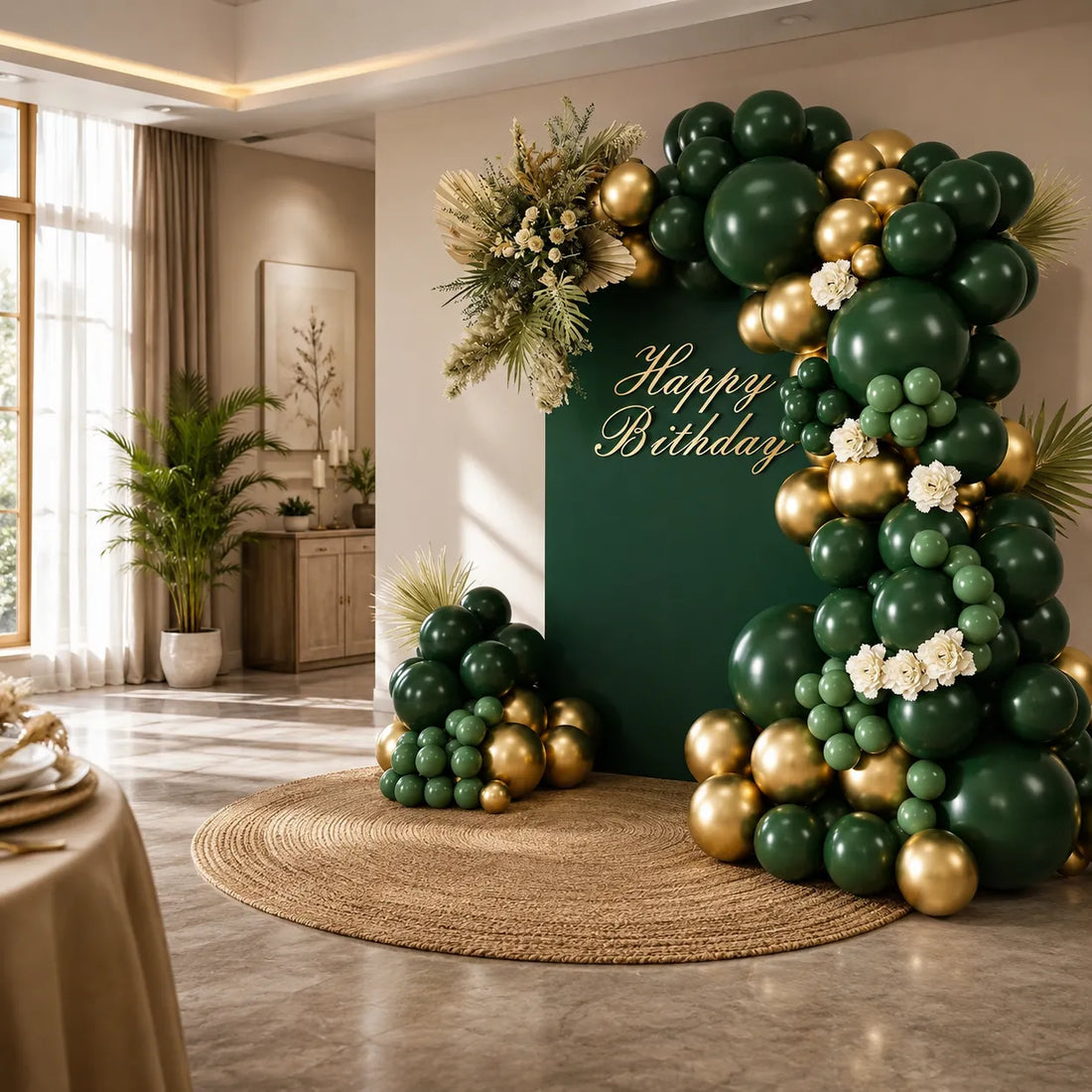 Set Arche Ballons Vert et Or Beau