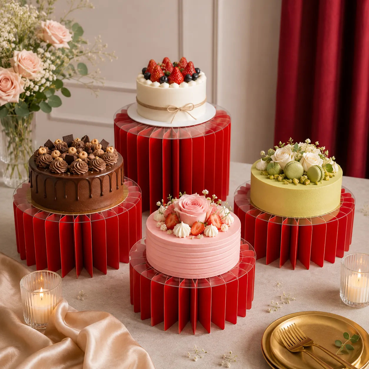 Set De Présentoirs à Gâteau Rouges