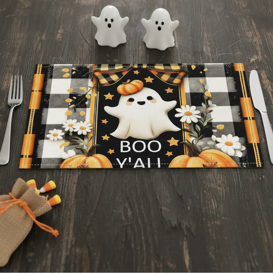 Set De Table Carreaux Noir et Blanc Fantômes