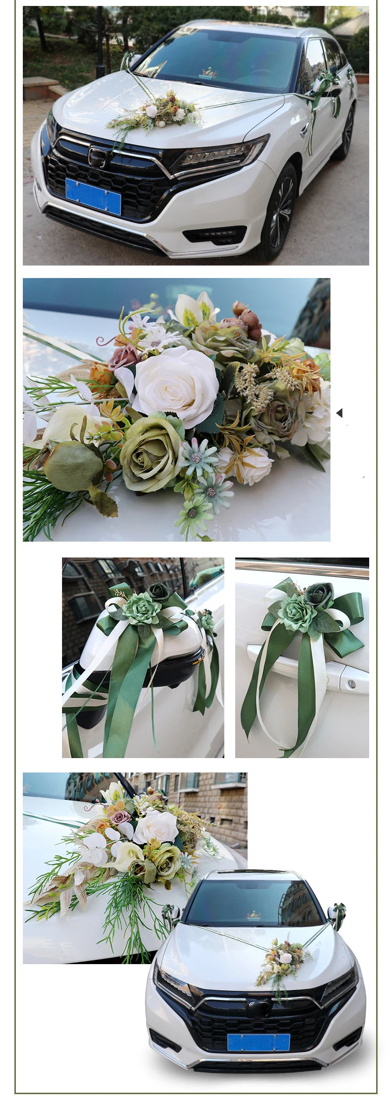 Set Fleurs Vertes pour Véhicule Mariage Unique