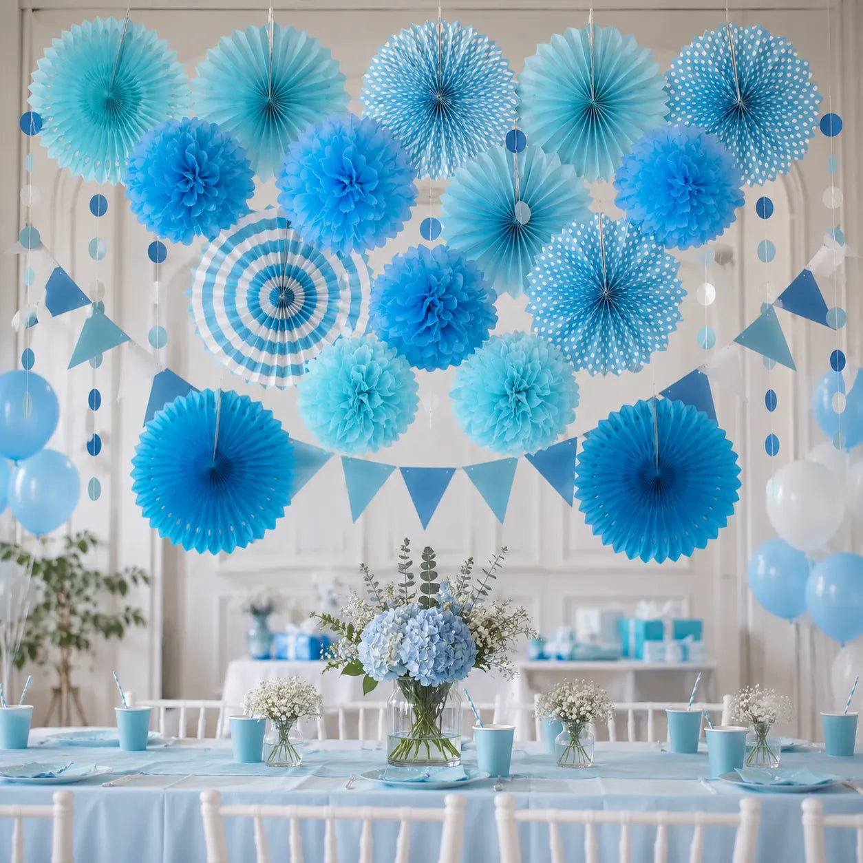 Set de Déco en Papier de Soie Bleu Moderne