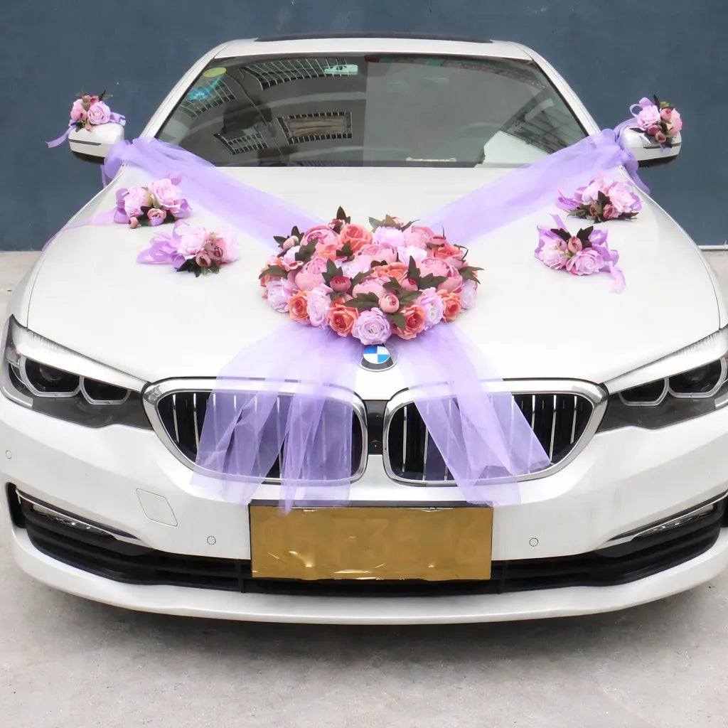 Set de Fleurs Romantiques Voiture Mariage sublime