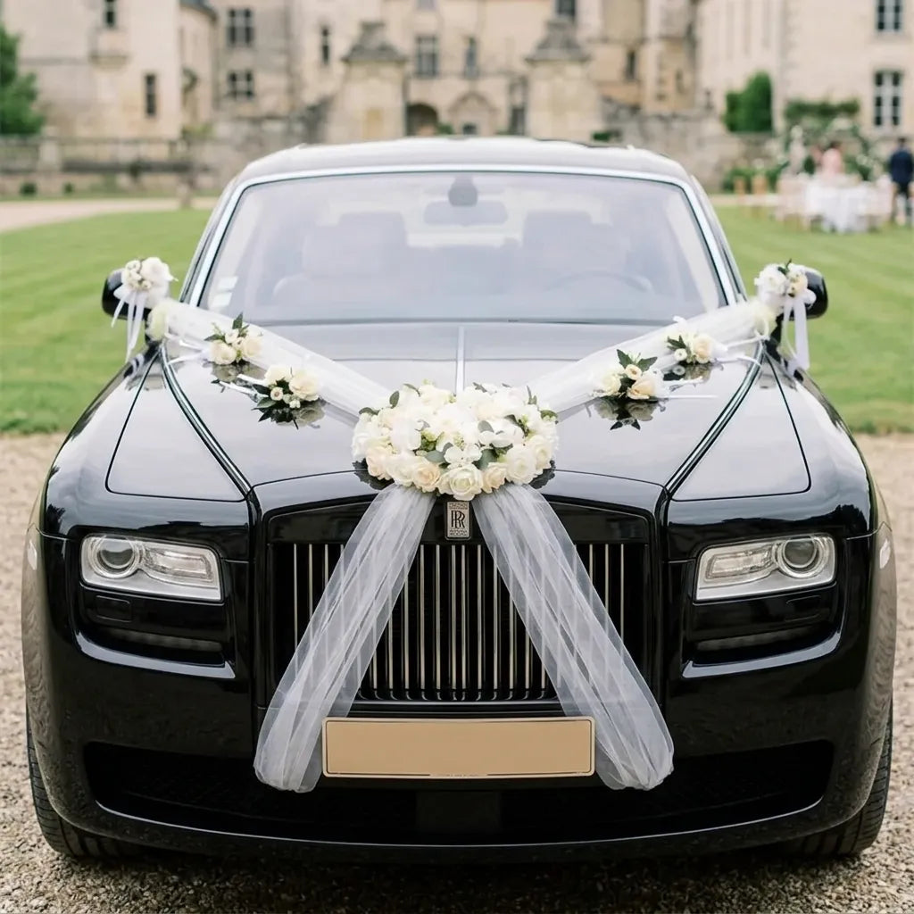 Set de Fleurs Voiture Mariage Blanches Majestueux