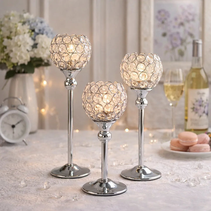 Set de Photophores Argentés sur Pied Mariage