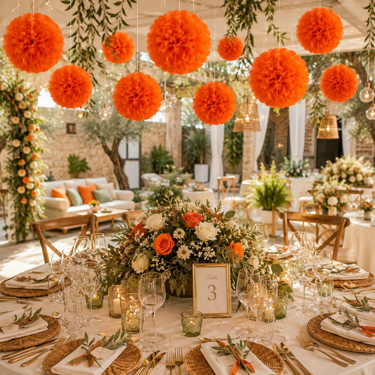 Set de Pompons Déco Orange raffiné