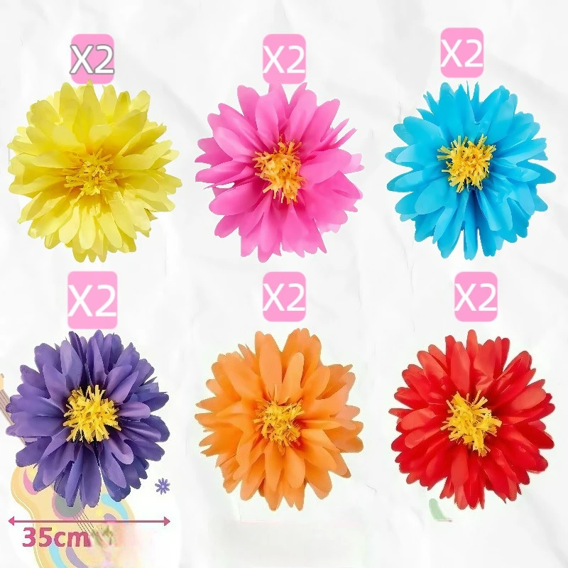 Set de Pompons Fleurs Colorés 12 Pièces