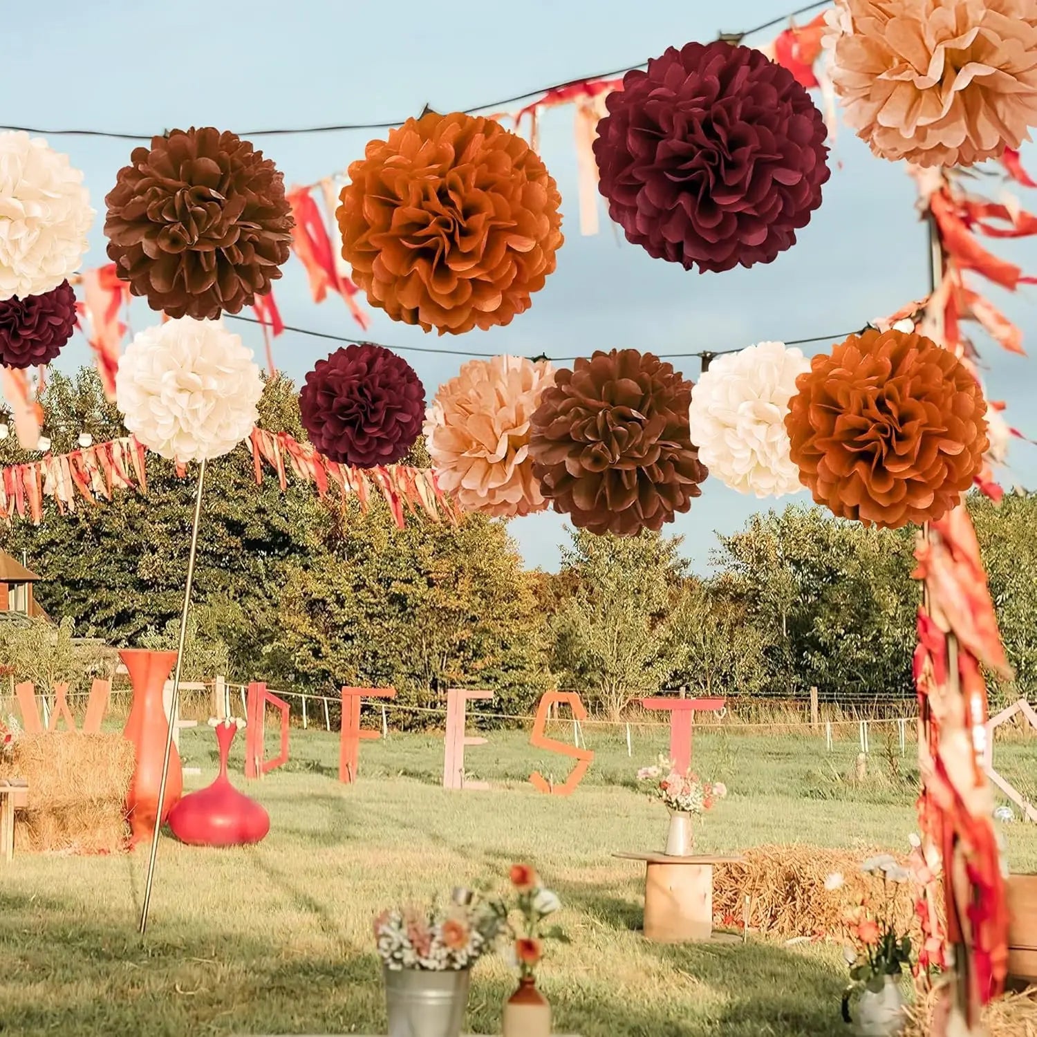Set de Pompons Nuance Marron Orange