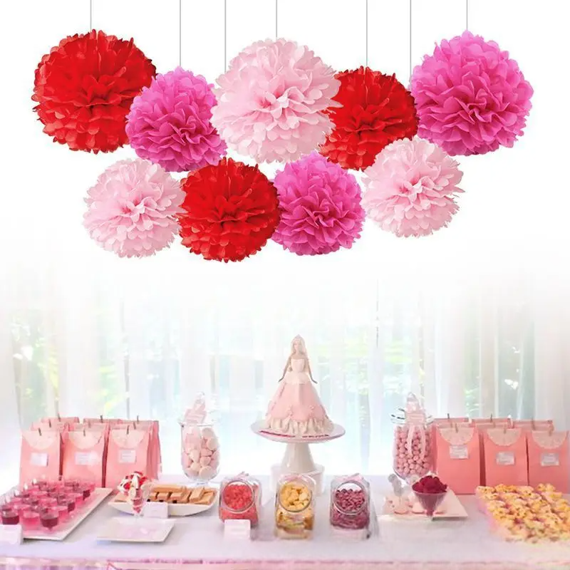 Set de Pompons en Papier de Soie Rose et Rouge