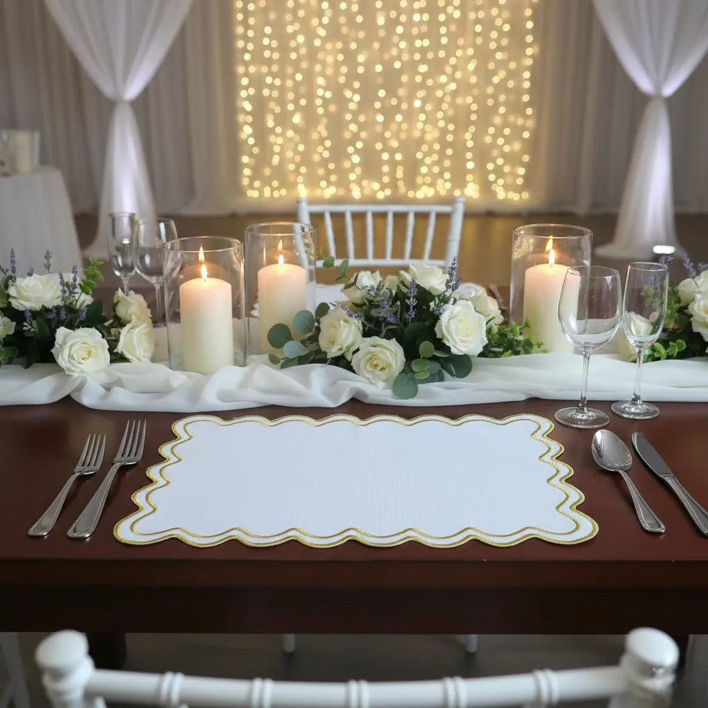 Set de Table Blanc Brodé Doré