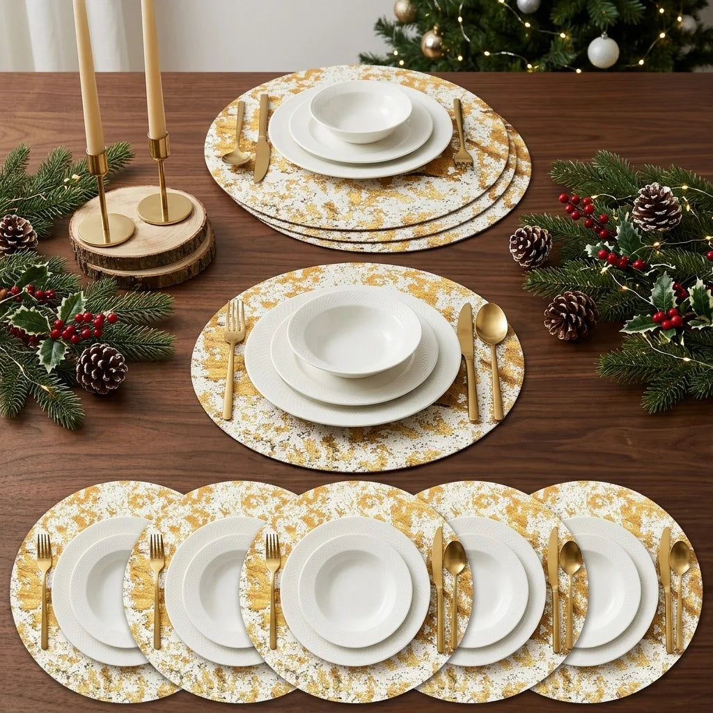 Set de Table Doré Noël en Polyester