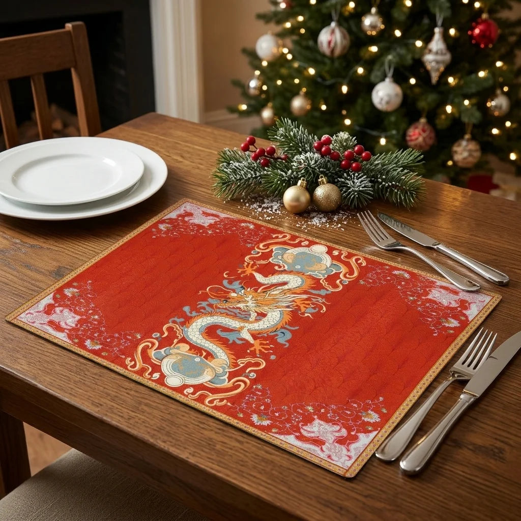 Set de Table Dragon Chinois Rouge élégant 