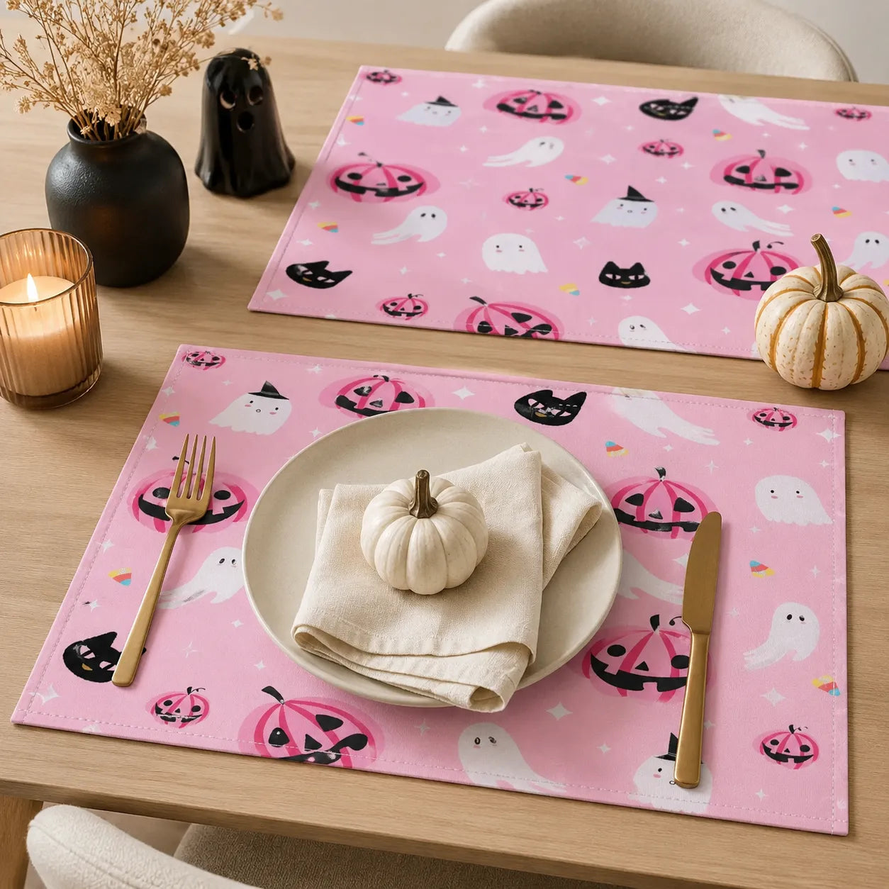 Set de Table Halloween Rose à Motifs Pratique