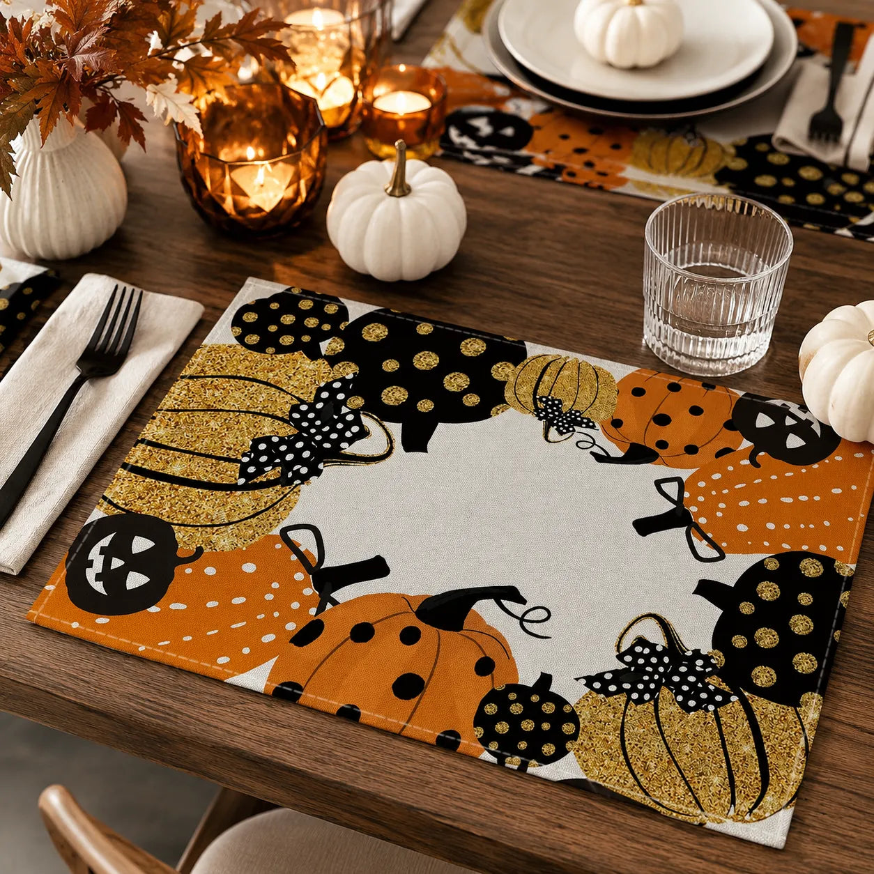 Set de Table Imprimé Citrouilles Pratique