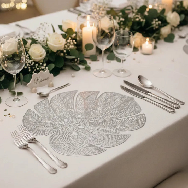 Set de Table Mariage Feuille Argenté