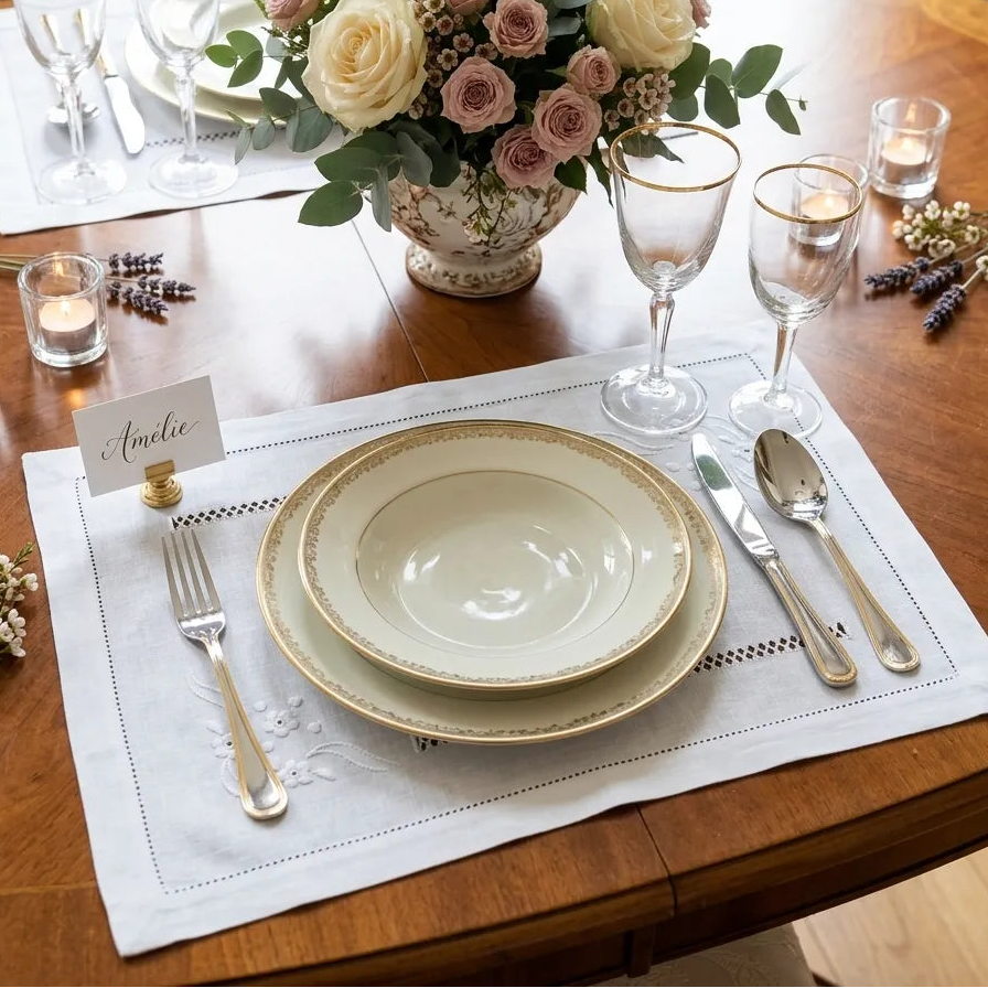 Set de Table Mariage Vintage en Lin Intemporelle