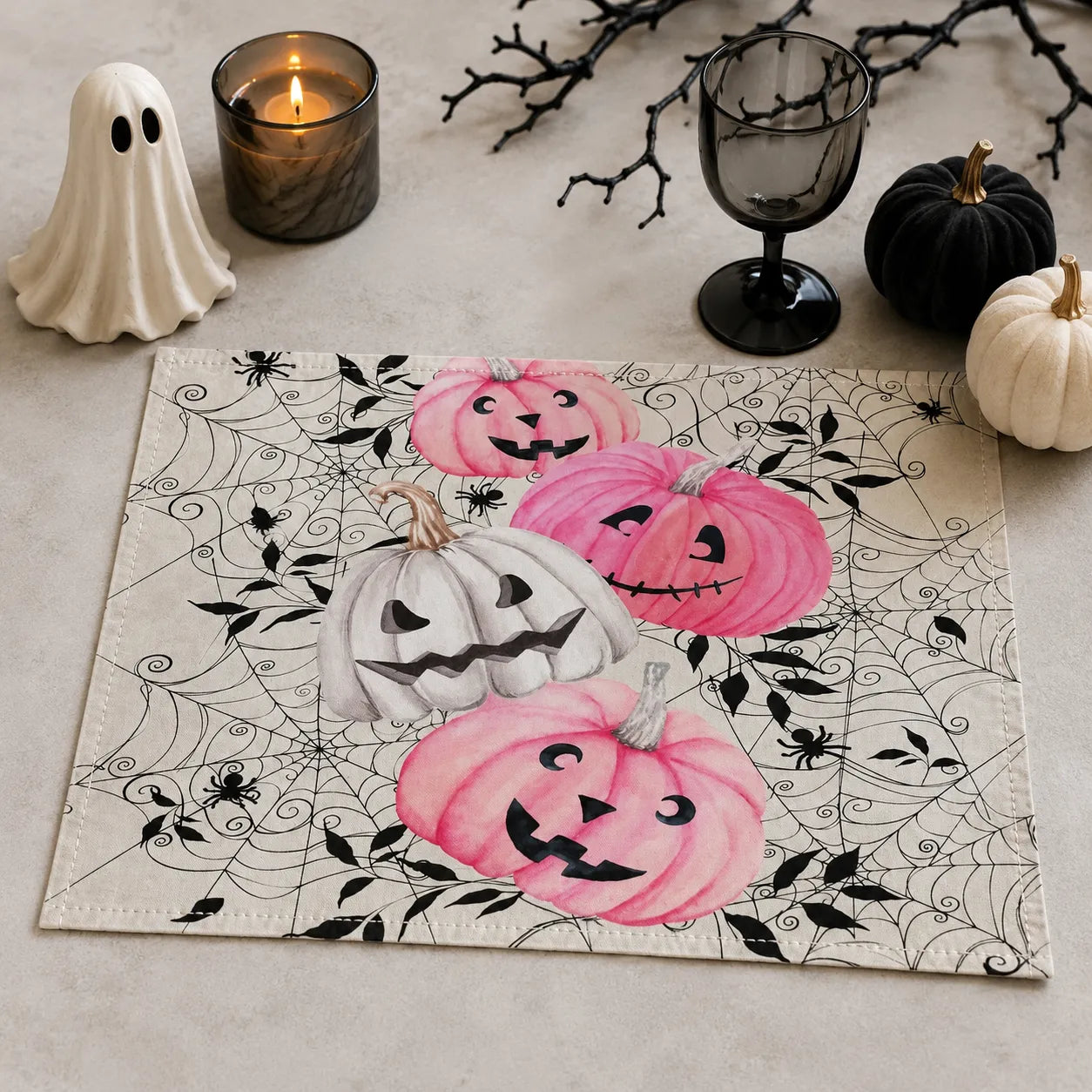 Set de Table Motifs Citrouilles Roses Pratique