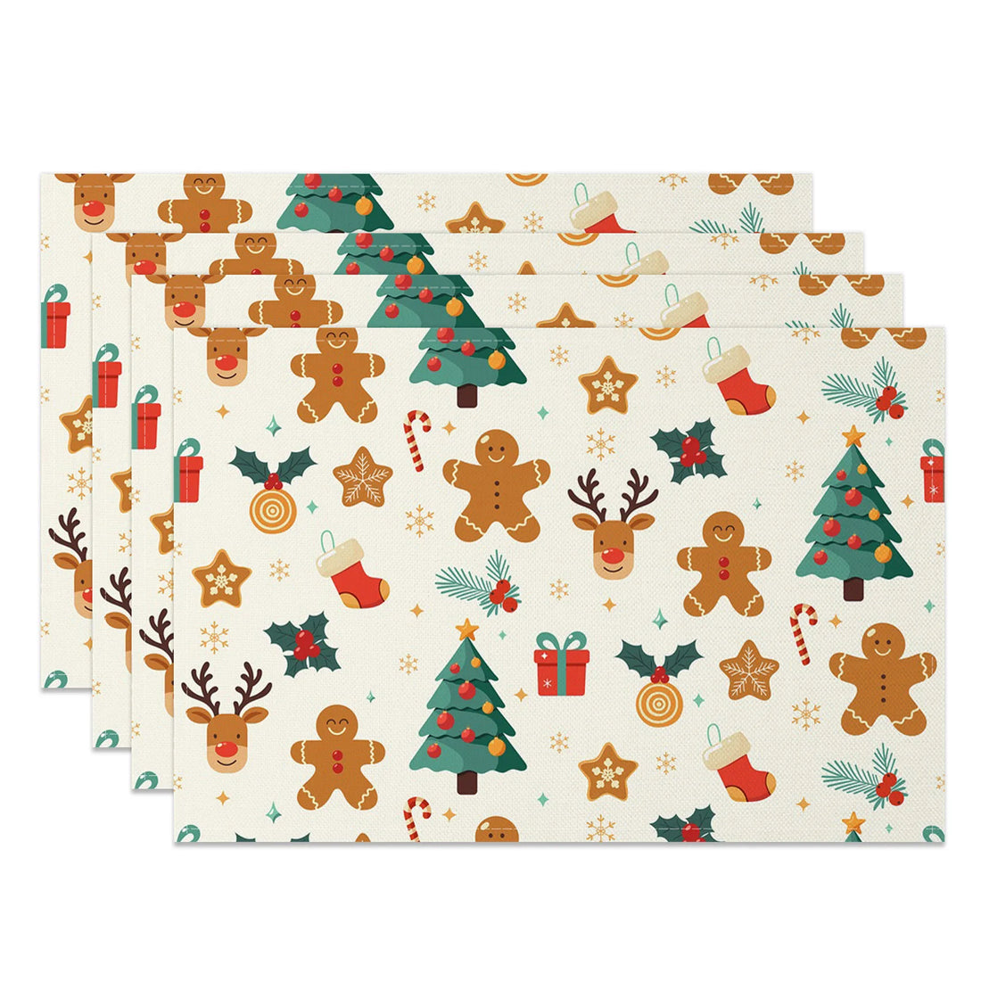 Set de Table Noël Blanc à Motifs Colorés Unique