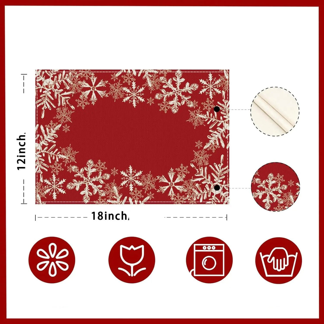 Set de Table Noël Rectangulaire Rouge et Blanc Unique