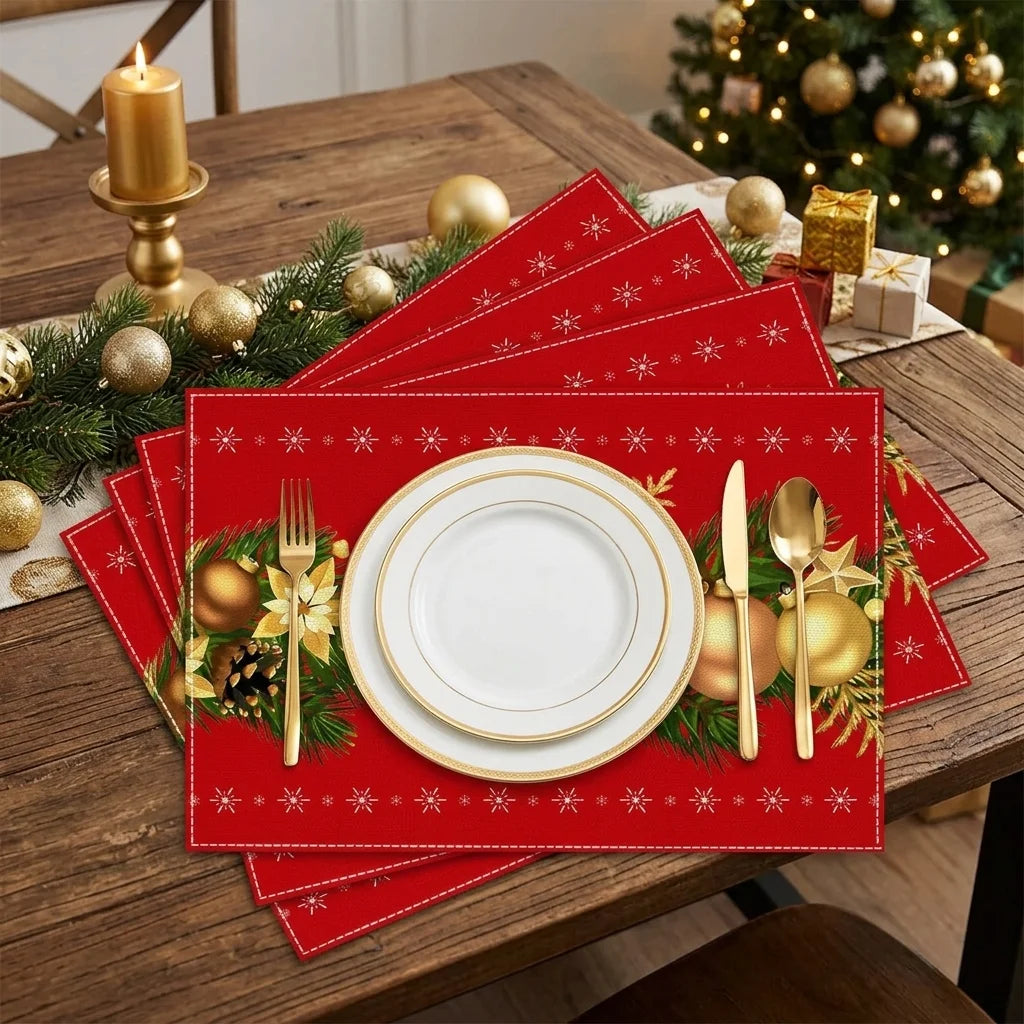 Set de Table Noël Rouge et Doré élégant 