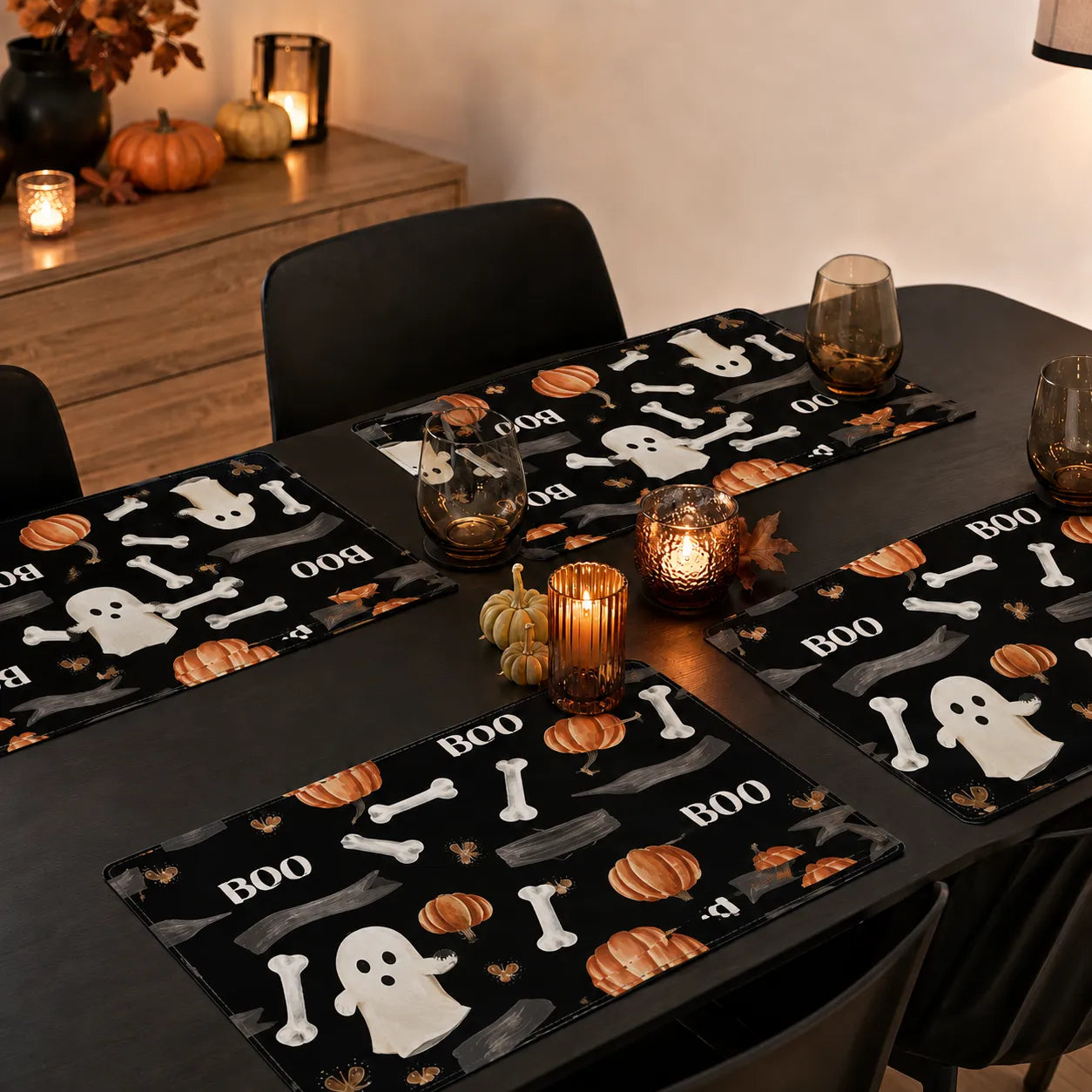 Set de Table Noir Boo Halloween Beau